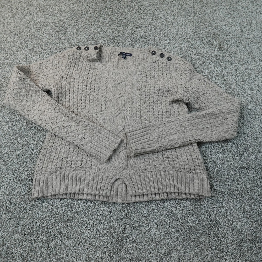 American Eagle Sweater Womens XS Beige Chunky Cable Knit Crewneck Pullover Top